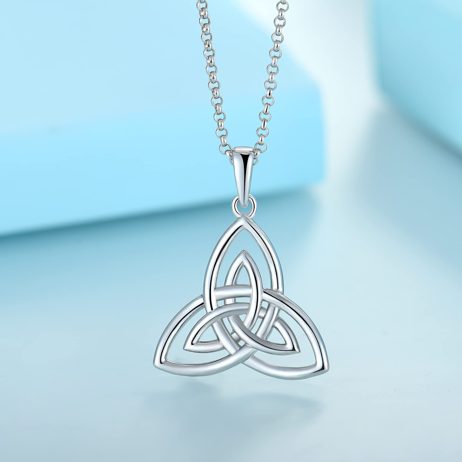 JO WISDOM Damen Kette Irischer Triquetra Keltischer Knoten Silber 925 Halskette Anhänger mit Weißgold plattiert,Schmuck für Frauen