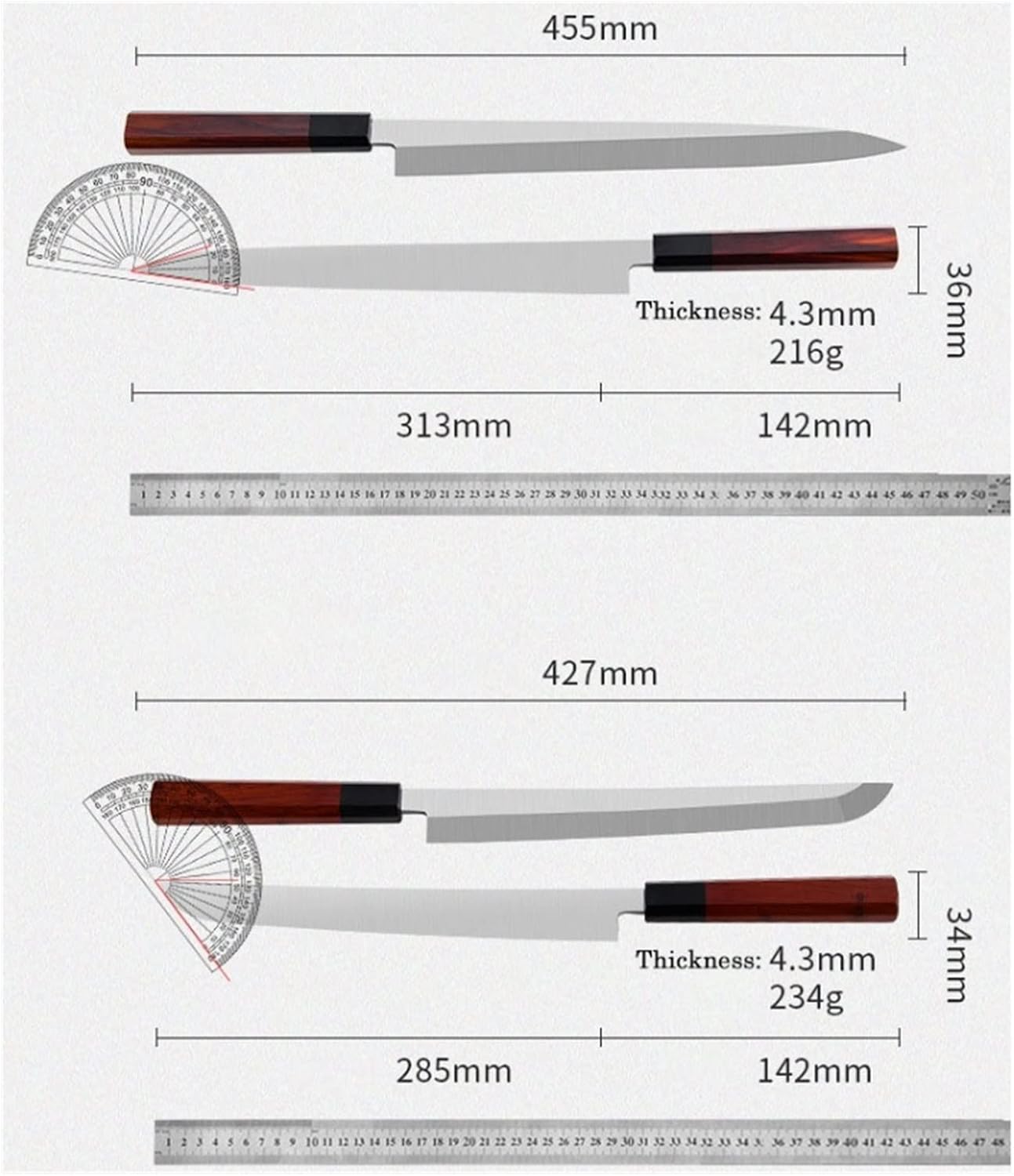9/10/11/12 Inch Yanagiba Sashimi Knife Damascus Steel Slicing Ham Filleting Fish Japanese Kitchen Knives Wood&Horns Handle(11 inch Samaru Knife)