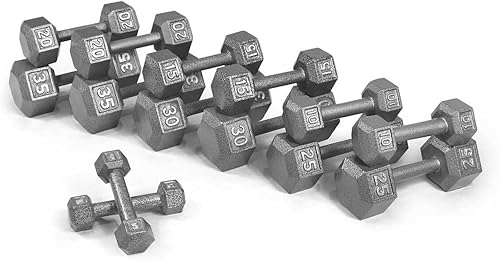 Miniatura 10 de CAPHAUS Juego de mancuernas hexagonales de hierro fundido, color gris, entrenamiento de fuerza, pesas libres para mujeres y hombres, pesas de mano