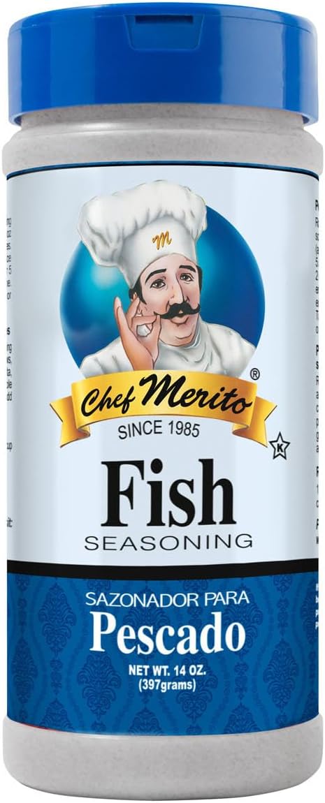 Chef Merito | Fish Seasoning | 14 Ounces | Pack of One | Large Bottle | Great for Frying, Grilling and Oven Baking |
