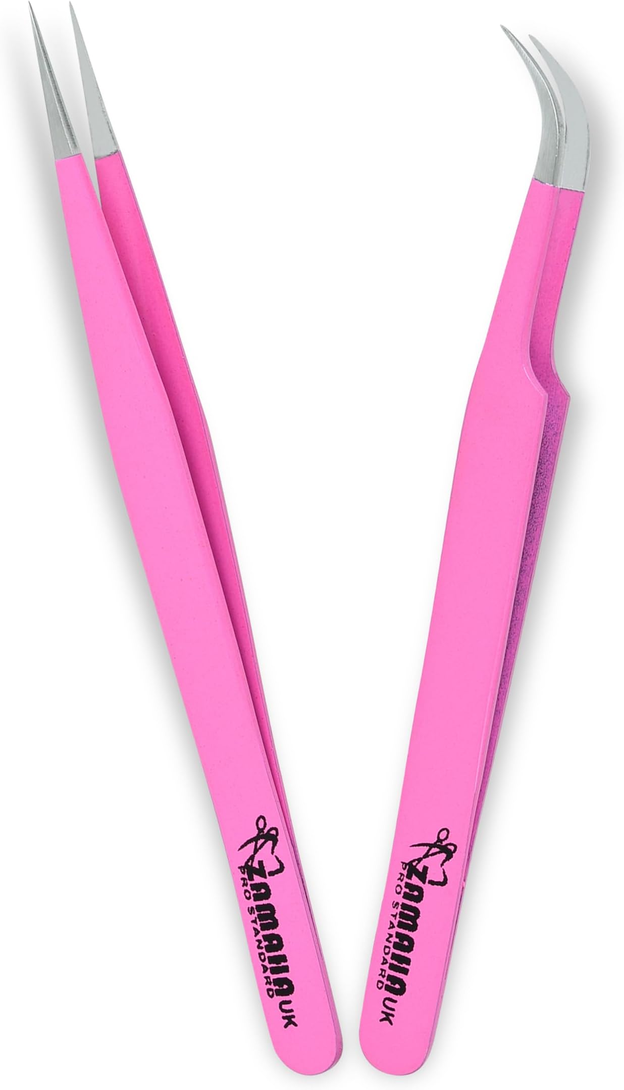 Lash Eyelash Extension Tweezers, Japanese Stainless Steel Tools Boot Shape Curved 3D 4D 6D Angled Tip, Volume Tweezers Precision (Pink) ZUK-LT-2PCS-PBP1