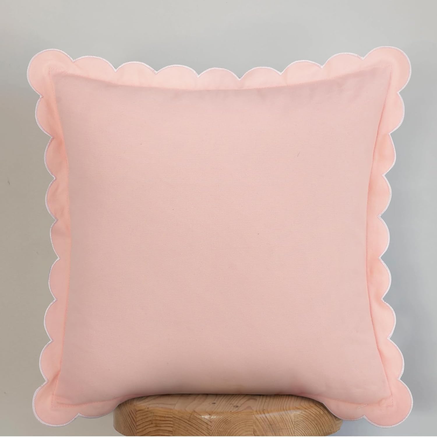 Mrcrypos Peach Pink Scalloped Pillow Covers,Boho Accent Pruffle Throw Pillows 18X18 Set of 2 Pillow Covers Decorative Pink Throw Pillows for Home Living Room Sofa Couch Bed Décor