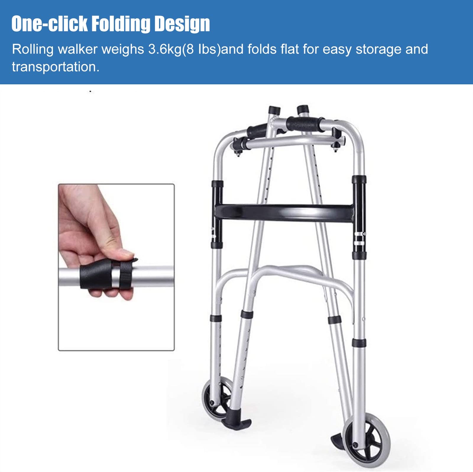 Deambulatore Rollator Deambulatori Verticali per Anziani con Sedile E Supporto Ascellare, Deambulatore Portatile Pieghevole/Ausilio per La Deambulazione per Persone Grandi O Disabili