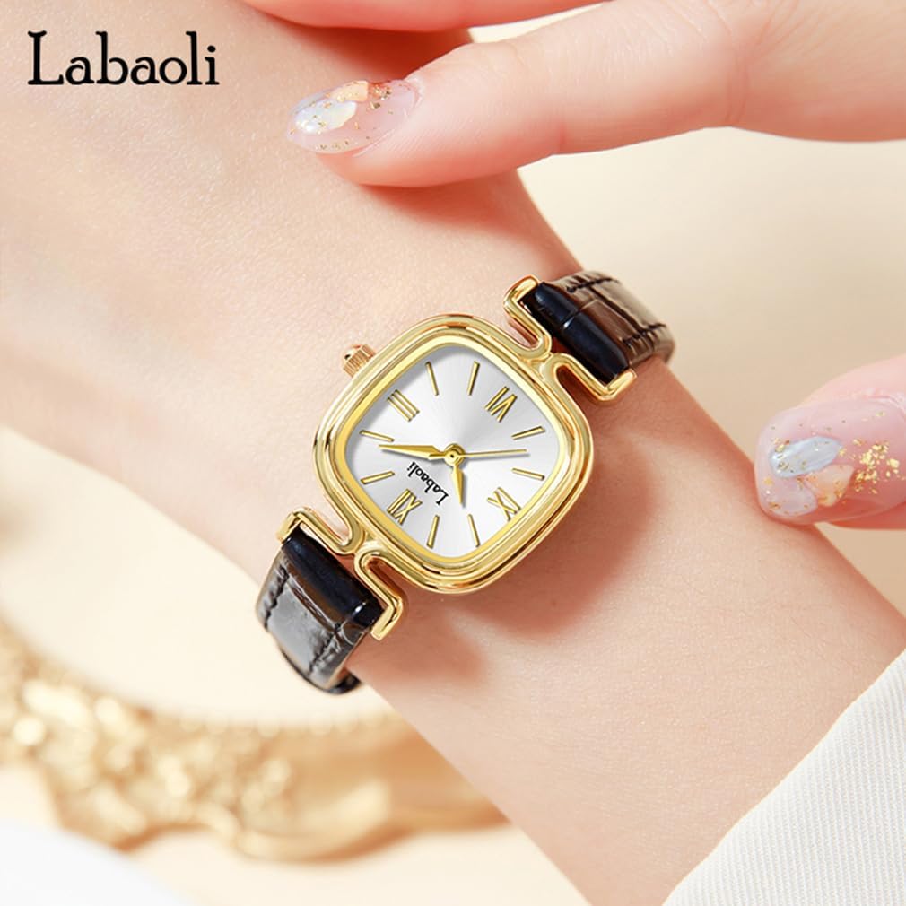 Women Watches for Ladies Female Square Small Slim Light Black Leather Band Waterproof Fashion Casual Simple Young Girls Gifts Gold Wrist Watch - Image 2