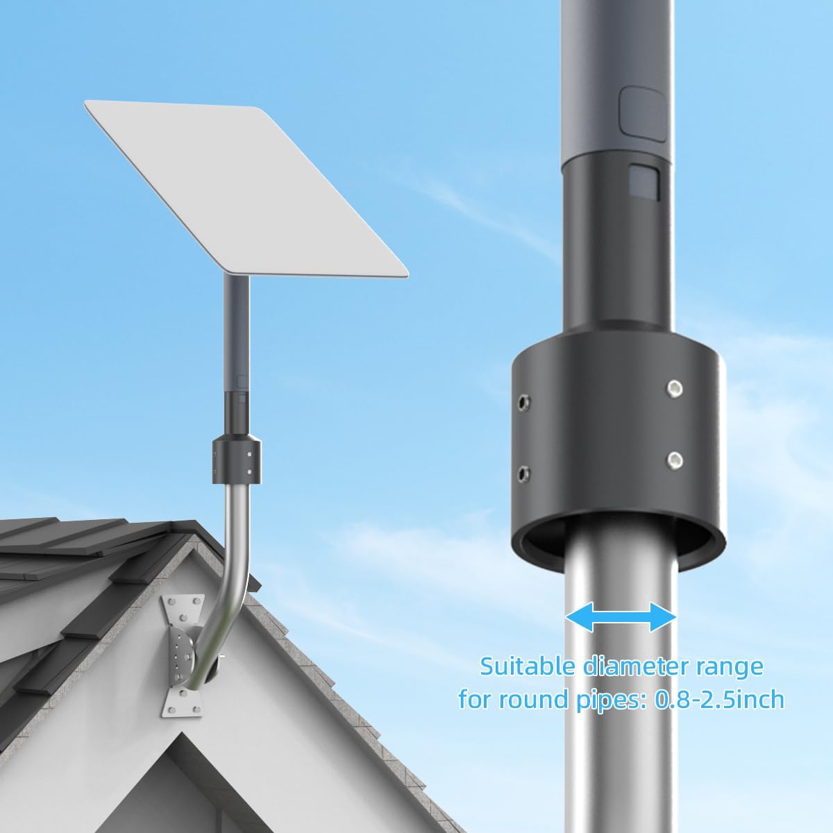 Pole Mount,Pipe Adapter,Aluminum Mounting Kit for Starlink V2 TV Masts and Satellite Masts (2.5" MT6)