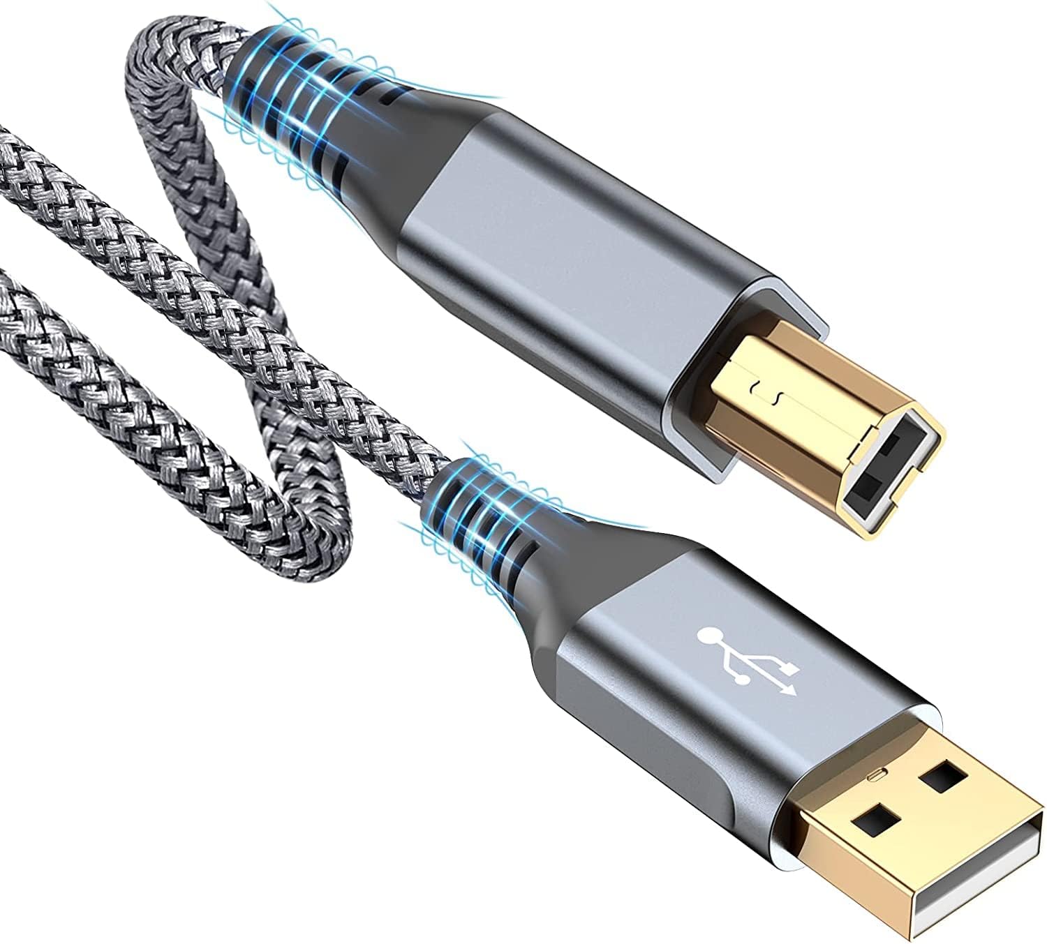 rts Printer Cable (3 Meter / 9.84 Feet) USB 2.0 Printer Cable USB-A to USB-B Cable, High Speed Nylon Braided Scanner Printer Cord for HP Canon Dell Epson Brother Lexmark Xerox Samsung Piano DAC Grey-image-25