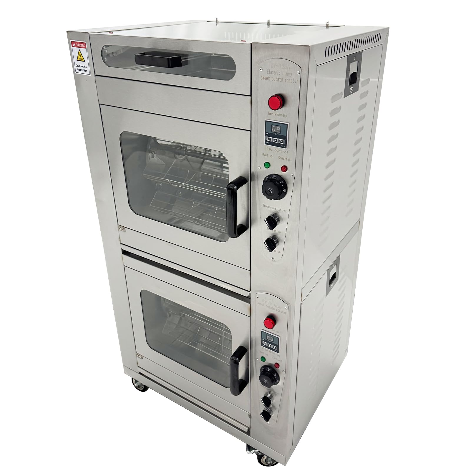 TECHTONGDA Commercial Volcanic Stone Roasted Sweet Potato Oven Stainless Steel Double Layers Electric Corn Taro Roaster Baking Stove Grilled Machine with 16 Hanging Baskets Single Phase 220V