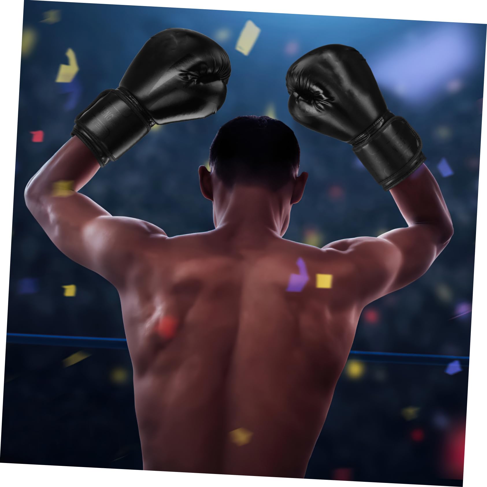 Boxhandschuhe 12 Unzen und Ergonomischem Design aus Schwarzem Pu mit Stabilem Griff für Herren für Boxen und Kickboxtraining