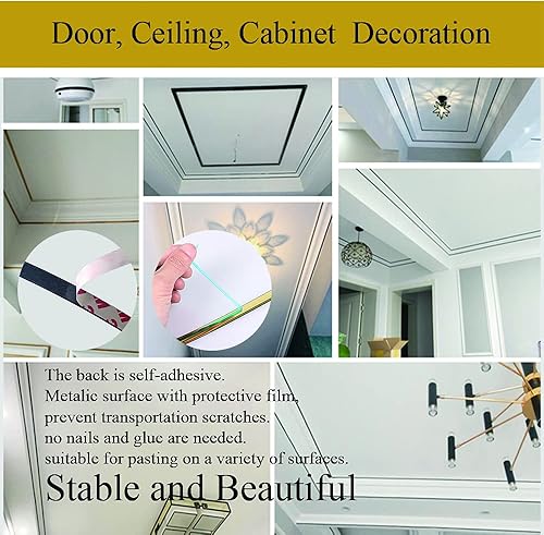 Miniatura 4 de Huaesem Moldura flexible autoadhesiva, moldura metálica de pared, adorno decorativo para pared, espejo, muebles, puerta, armario, decoración del
