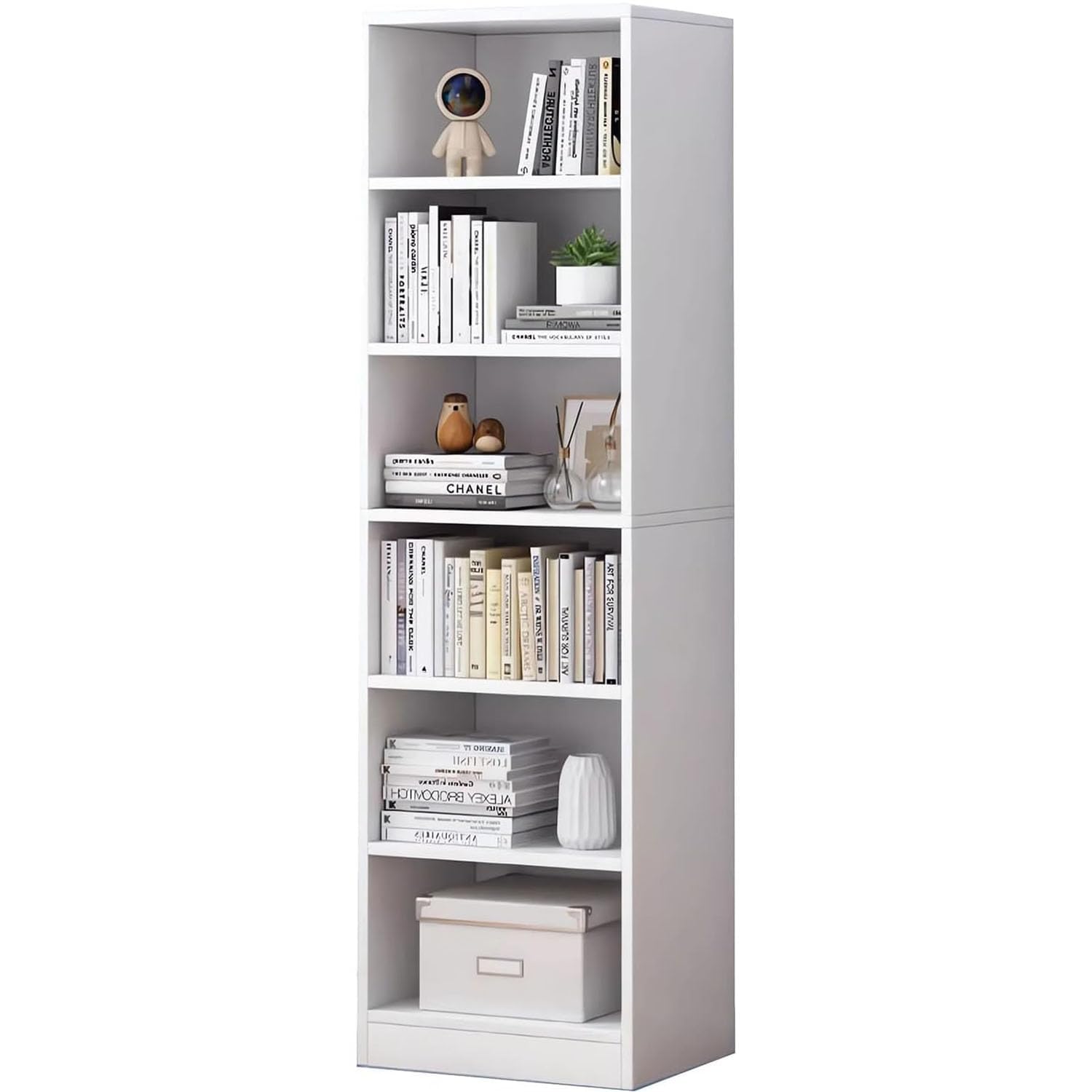 Uniface Book Shelf, White Wooden Book Case, 6 Tier Open Bookshelf Cube Bookcase, Display Storage Unit Wood Tall Bookcase, Wood Bookshelf with Storage Space, Wooden Book Shelf Cabinet for Home, Office