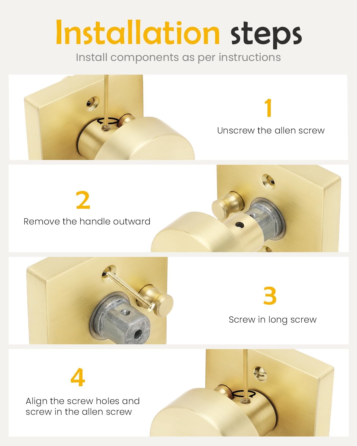 Gold Door Knobs - 6 Pack Zinc Alloy -7