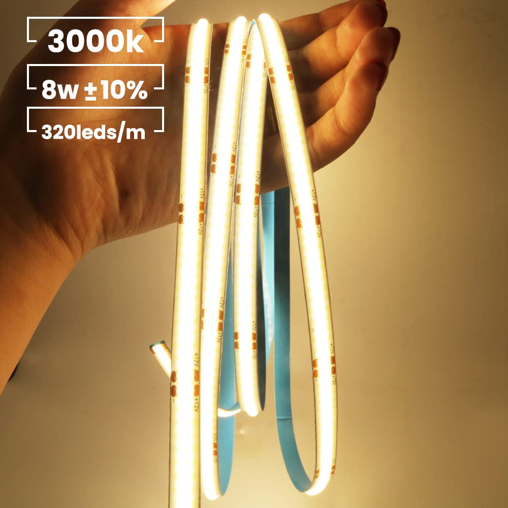 Arotelicht Taśma COB LED 5m Taśm LED 24V ciepła biała 3000K ściemnialna łańcuszek świetlny o wysokiej gęstości 320 LED/M z adapterem i ściemniaczem IP20 do sypialni kuchnia dekoracja wnętrz domu