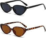 LJCZKA Lunettes de soleil rétro ovales pour femmes hommes 90s Petites lunettes de soleil ovales Mode Vintage y2k Rasoirs des yeux de chat UV400 Protection