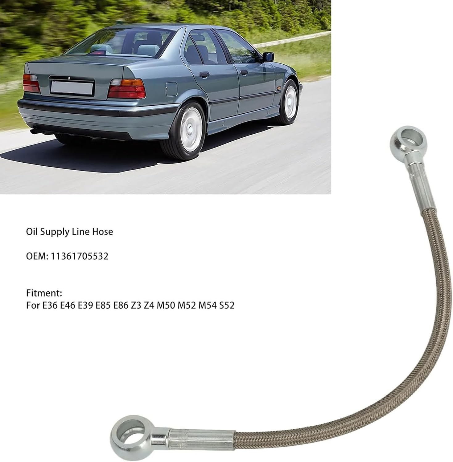 Oil Supply Line Hose 11361705532 Stainless Steel Rustproof Turbos Oil Feed Line for E36 E46 E39 E85 E86 Supply