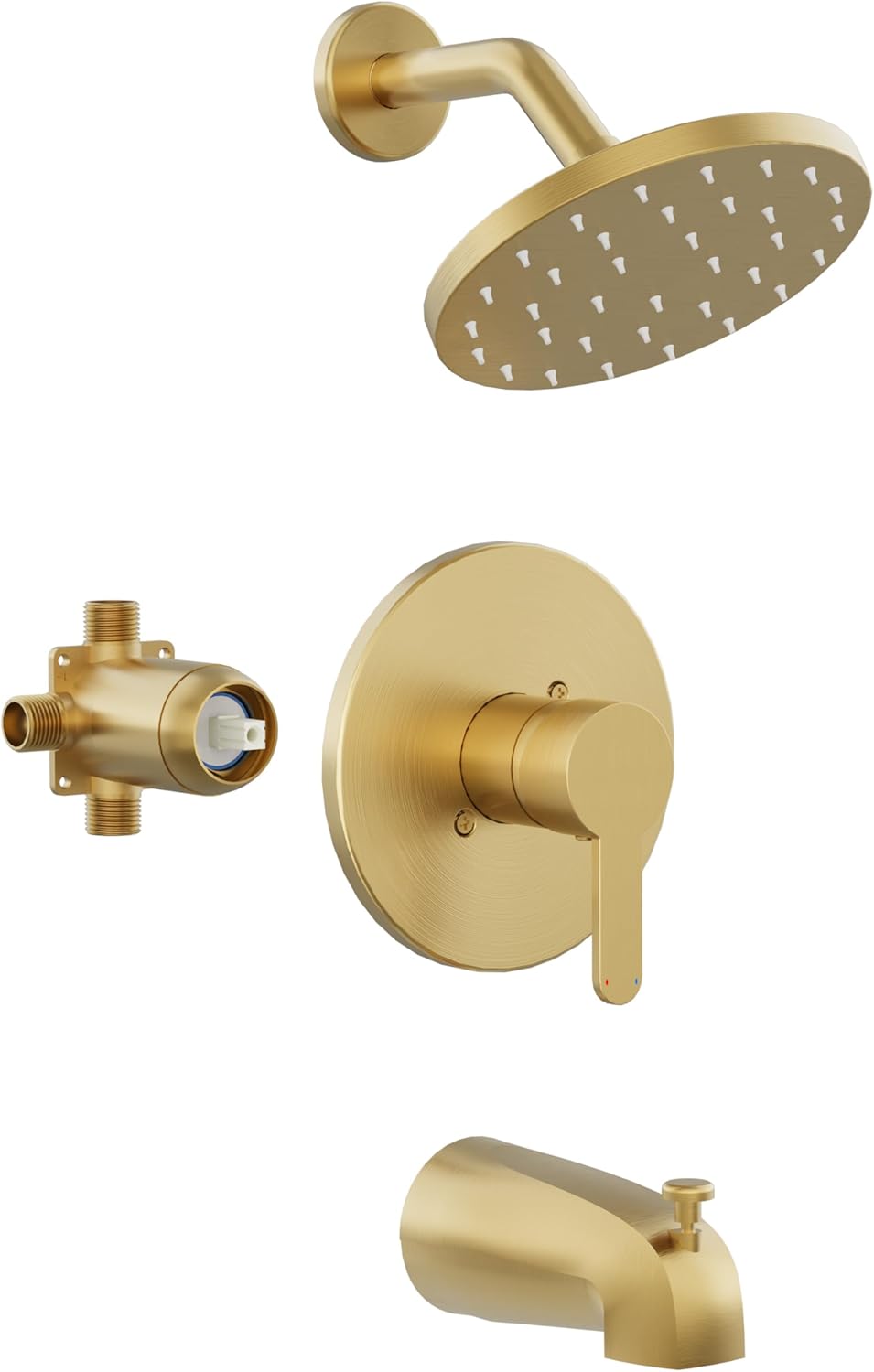 Tub Shower Faucet, Gold Shower Faucet Set with 6-Inch All-Metal Rainfall Showerhead and Bathtub Spout, Single-Handle Tub Shower-Trim Kit Included Valve, Brushed Gold
