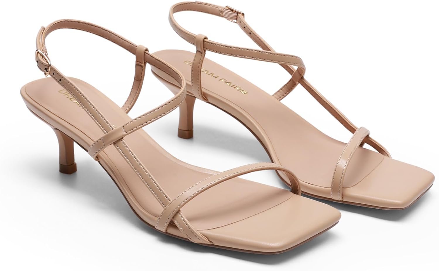 DREAM PAIRS Women's Low Kitten Heels Square Open Toe Ankle Strap Party Wedding Dressy 2.16 Inch 2026SS Sandals Shoes With Quiet Heel Cap