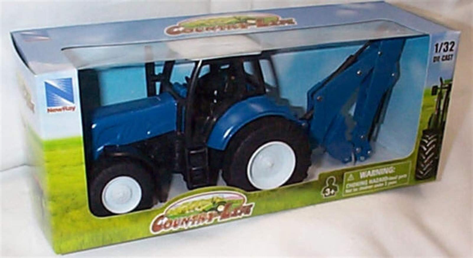 newray countrylife blue with white roof tractor with bucket scoop 1:32 scale diecast model