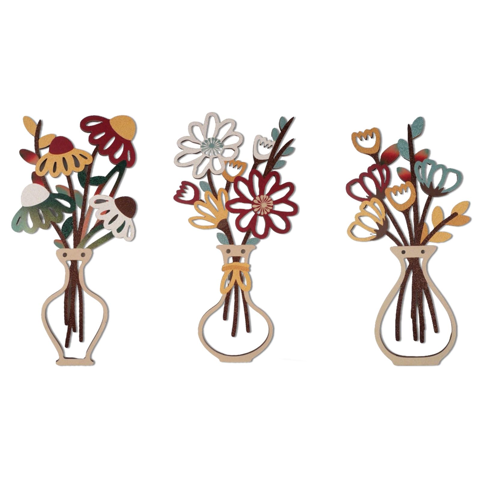 WakiHong 3 Stück Blumen Wanddekoration Bunte Blumen Wandskulptur 30 * 15 cm | Minimalistische Vase Wandkunst Floral Line Wandskulptur,für Zuhause Wohnzimmer Schlafzimmer