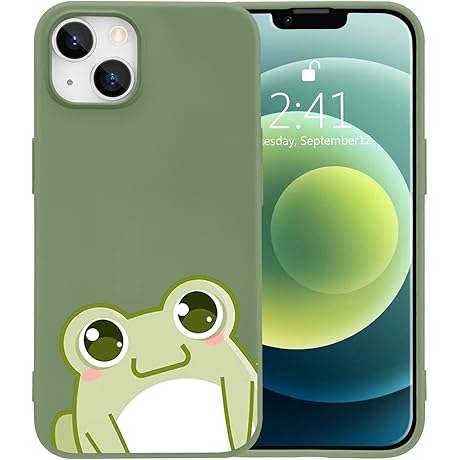 JOYLAND Cartoon Frog Phone Case for iPhone 13,Green Liquid Silicone Phone Case Funny Girly Case