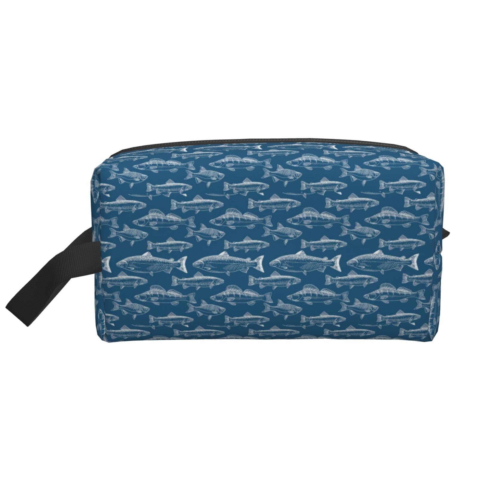 Ercgad Unisex White Ocean Fishes Print Large Capacity Travel Toiletry Bag Cosmetic Pouch Daily Storage Makeup Case