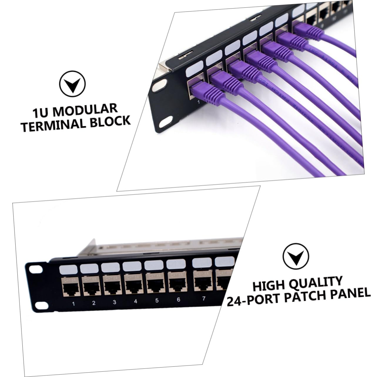 Panneau de Brassage Ethernet 19 Pouces 24 Ports Métal Noir
