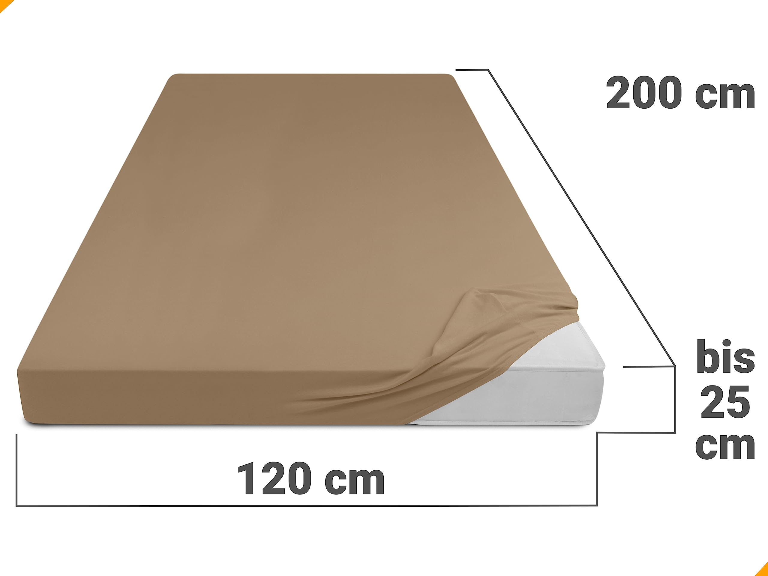 npluseins Klasyczne prześcieradło z gumką z dżerseju, wiele kolorów i rozmiarów, 100% bawełna, 159.192, 120 x 200 cm, jasnobrązowe