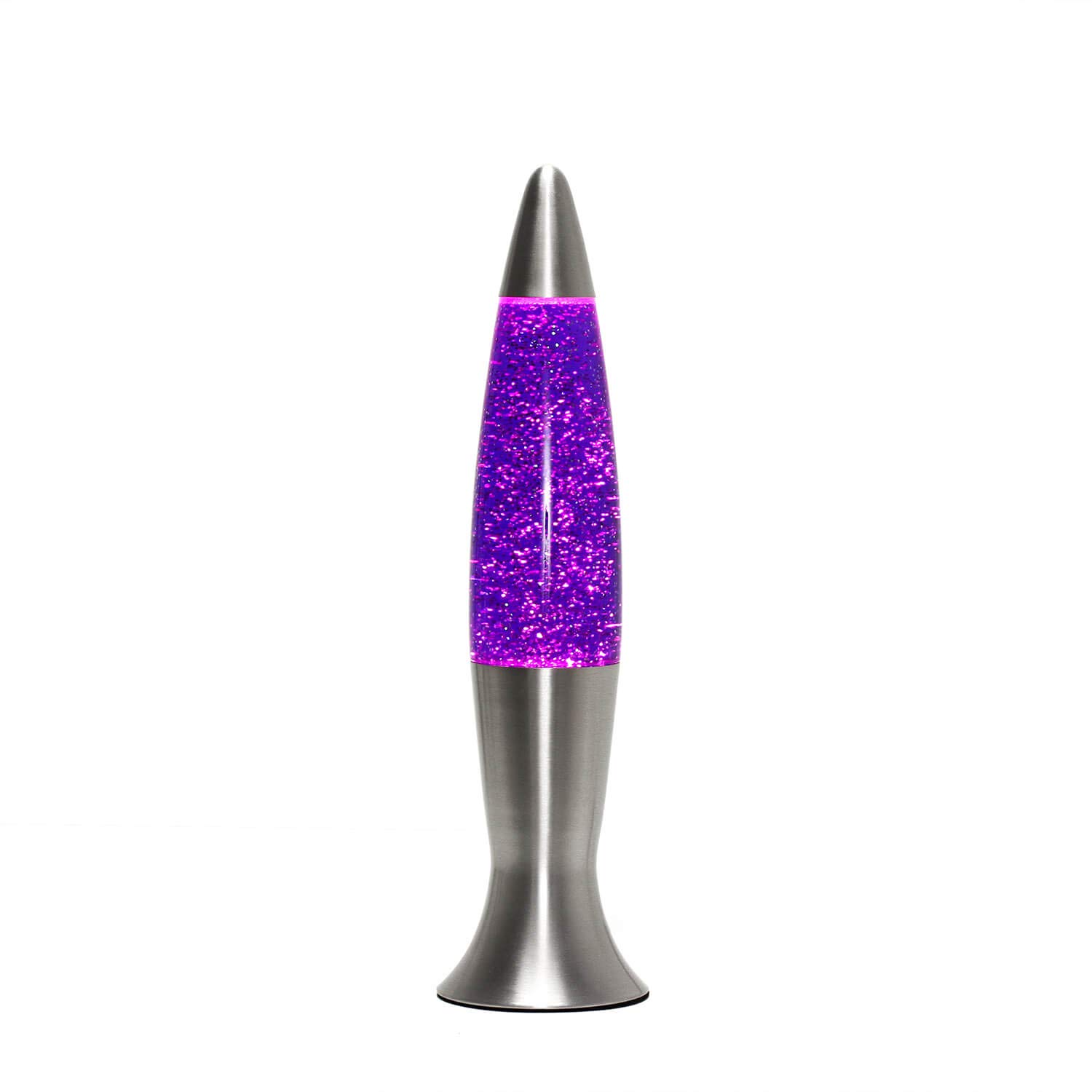 Easylight Lavalampe Aluminium Glas in Silber Lila Wohnzimmer Jugendzimmer H:40 G9 inklusive Leuchtmittel Glitter Glitzer Tischleuchte ANGELINA
