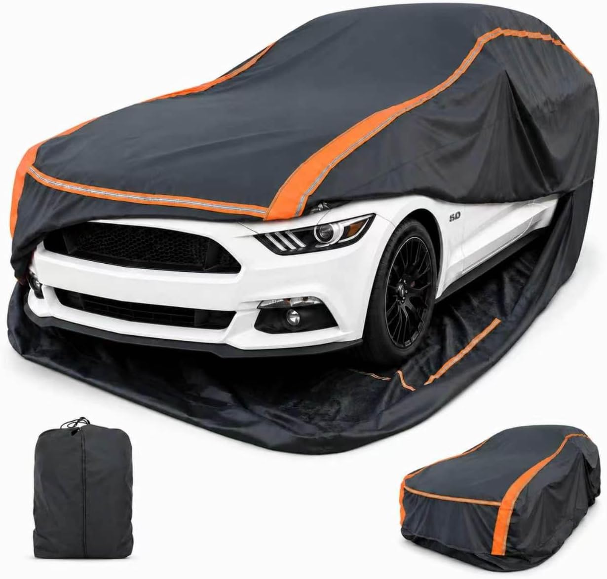 Full Enclosed Car Cover,2-in-1 Cover Custom Fit for Sedan/Coupe 186-208" (Mustang,dodge challenger/charger,Camry,BMW5,Accord,ES350,S90,CT5),Waterproof All Weather Heavy-Duty with UV & Tear Protection.