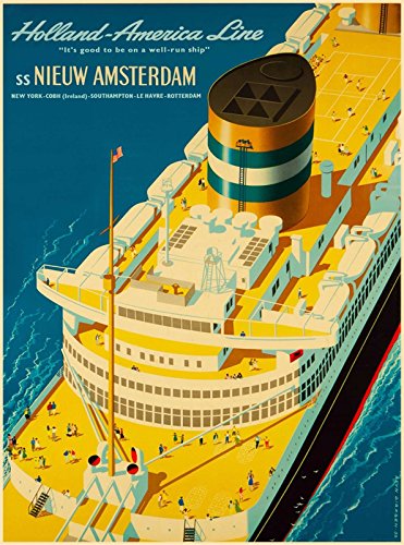 Magnet Holland America Line Amsterdam Oceanliner Vintage Cruise Ship Travel Art Magnet
