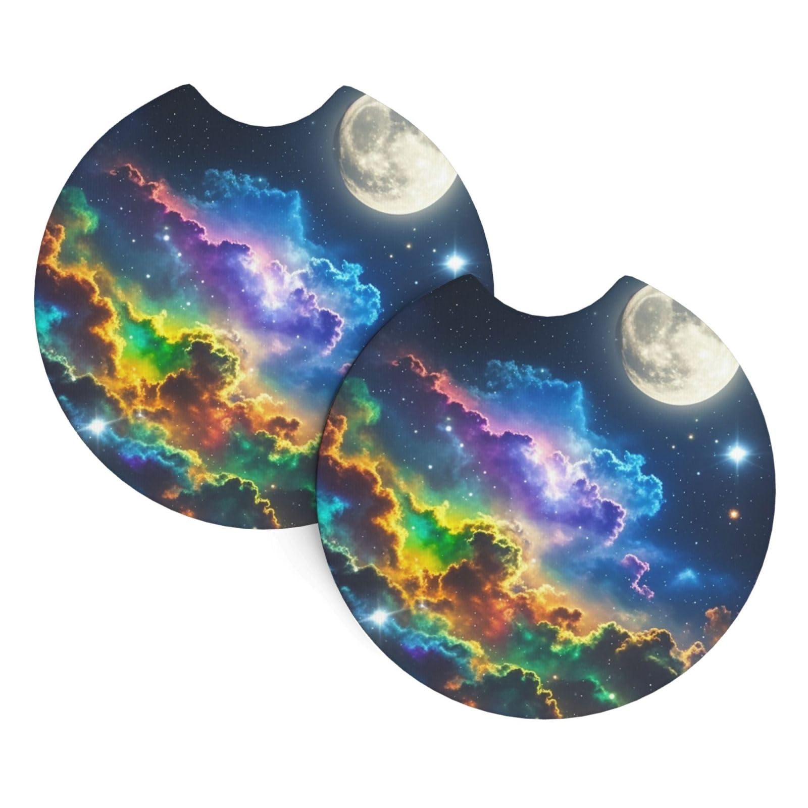 2 Pack Car Coaster for Cup Holders Nebula and Moon Car Cup Coaster 2.7" Neoprene Non-Slip Automotive Cup Mat Universal Auto Car Interior Accessories for Women Men Cup Pad