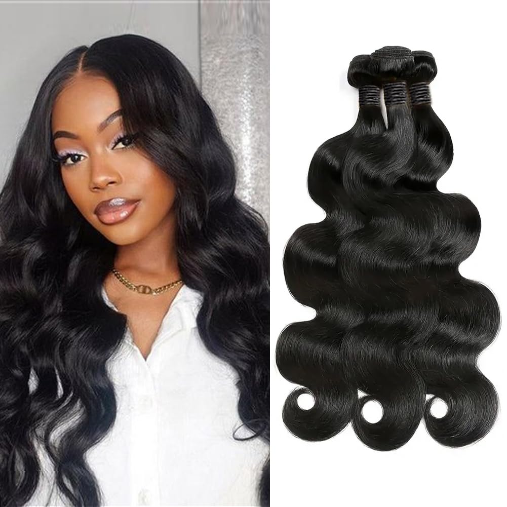 MDL Human Hair Bundles Body Wave Bundles Human Hair 22 22 22 Inch Unprocessed Brazilian Virgin Hair Body Wave 3 Bundles Human Hair Extensions for Black Women Natural Color(22 22 22 Inch)