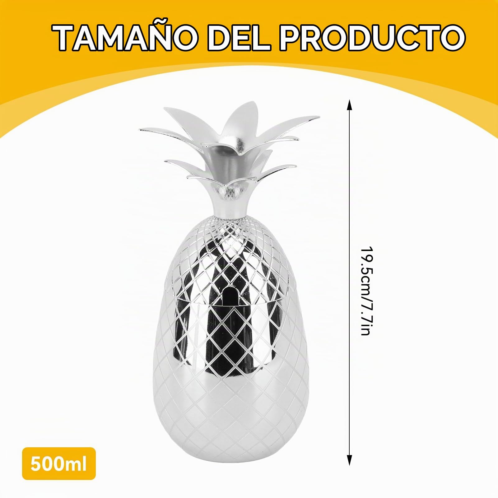 Cyrank Taza De Piña De Acero Inoxidable Con Tapa, Tazas De Cóctel De Piña De 500 Ml, Vaso De Copa De Vino, Tazas Para Beber De Acero Inoxidable Para Bar(Plata)