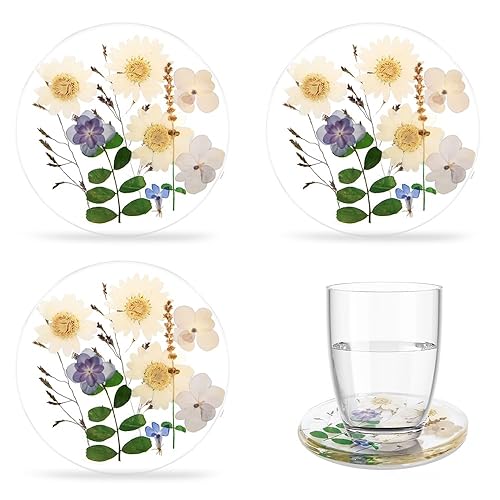 Bloom Resin Flower Coasters: Non-Slip Pressed Floral Pad Set of