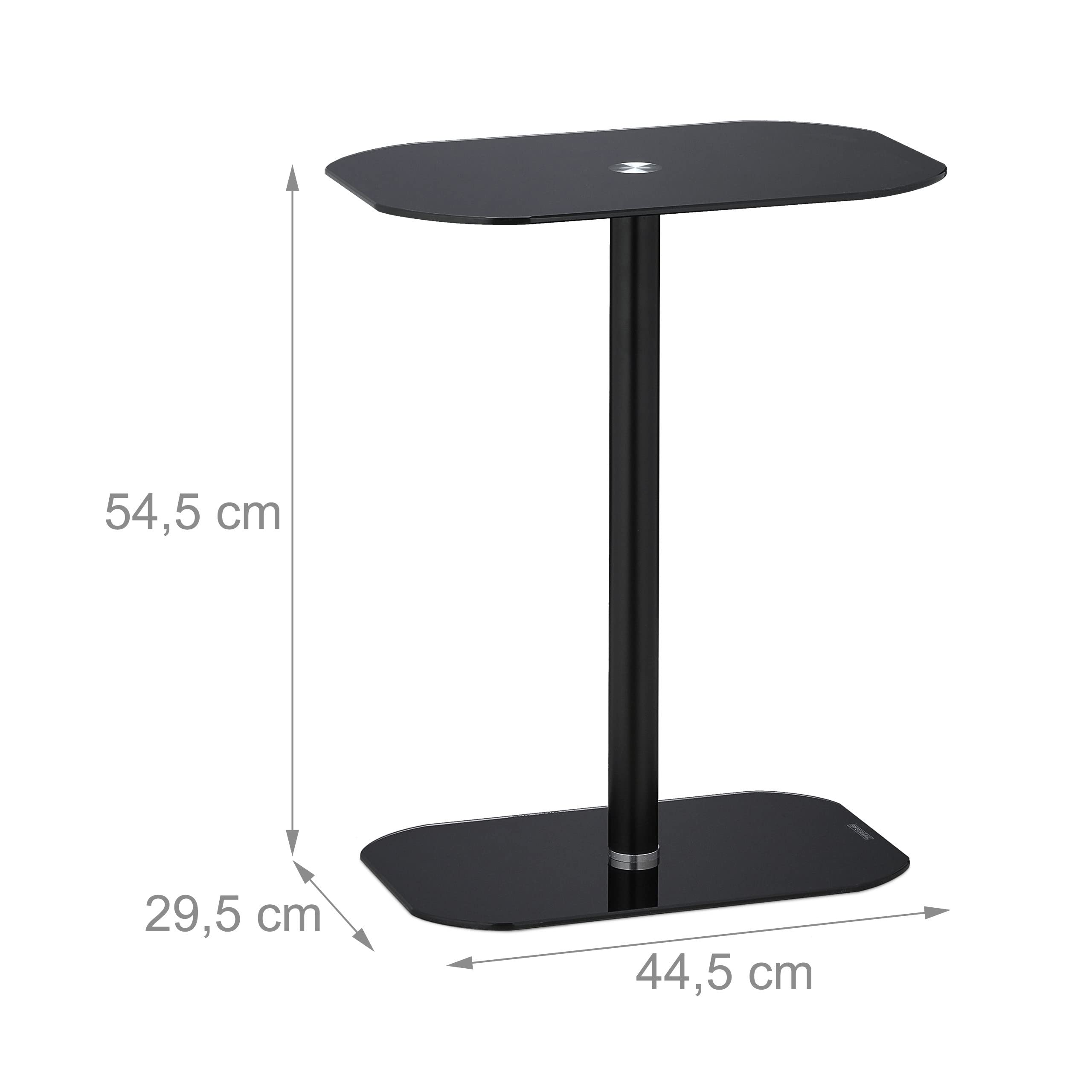 Relaxdays bijzettafel, rond, voor woonkamer, modern design, glas & staal, H x D: 55 x 40 cm, salontafel, zwart