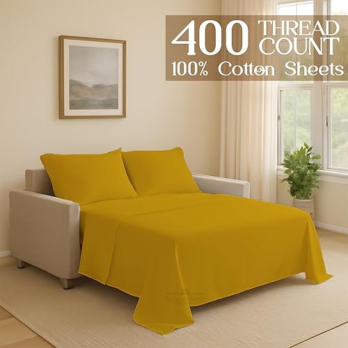 Miniatura 139 de Juego de 4 piezas para sofá cama, 100% algodón de 400 hilos, sábana bajera con bolsillos profundos, suave, sin arrugas y transpirable, calidad