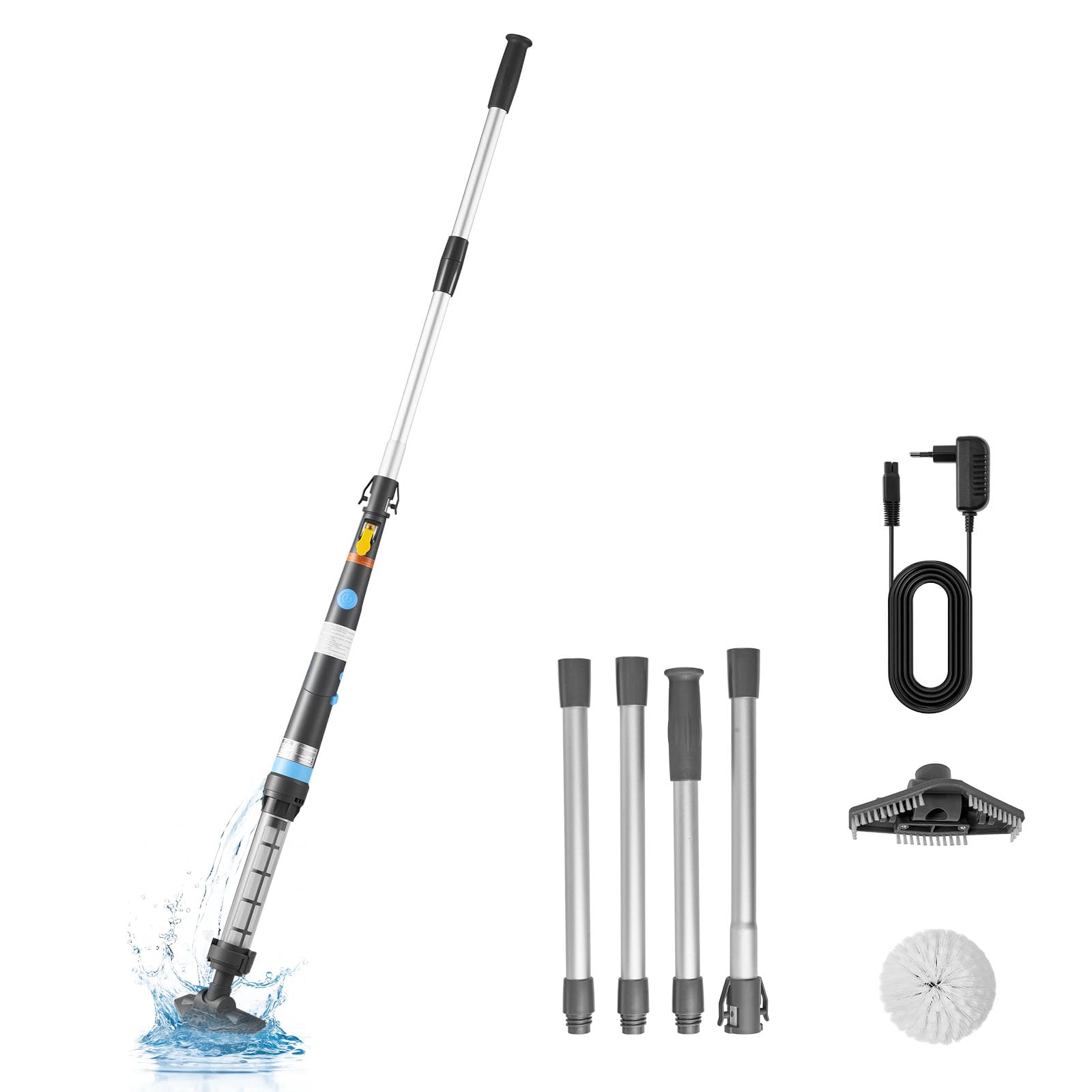 VEVOR Aspiratore Portatile per Piscine, Pulitore Ricaricabile Senza Fili 32 L/min, con Asta di Prolunga e 2 Testine, Autonomia Max 60 min, per Pulizia Piccoli Detriti e Sabbia Vasche Idromassaggio