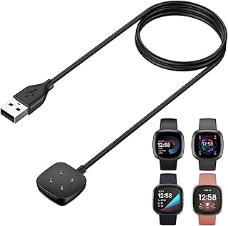 CAVN Charger Compatible with Fitbit Versa 3 / Versa 4 / Sense/Sense 2 Charger, Replacement Charging Cable USB Charger Dock for Versa 4 / Sense 2 Smartwatch