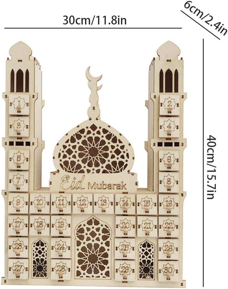 Sahgsa Ramadan Advent Calendar 2022 DIY Wooden Eid Mubarak Countdown Calendar Decoration with Lights Ramadan Calendar Children to Fill Sweets for Ramadan Mubarak Eid Decorations - Image 4