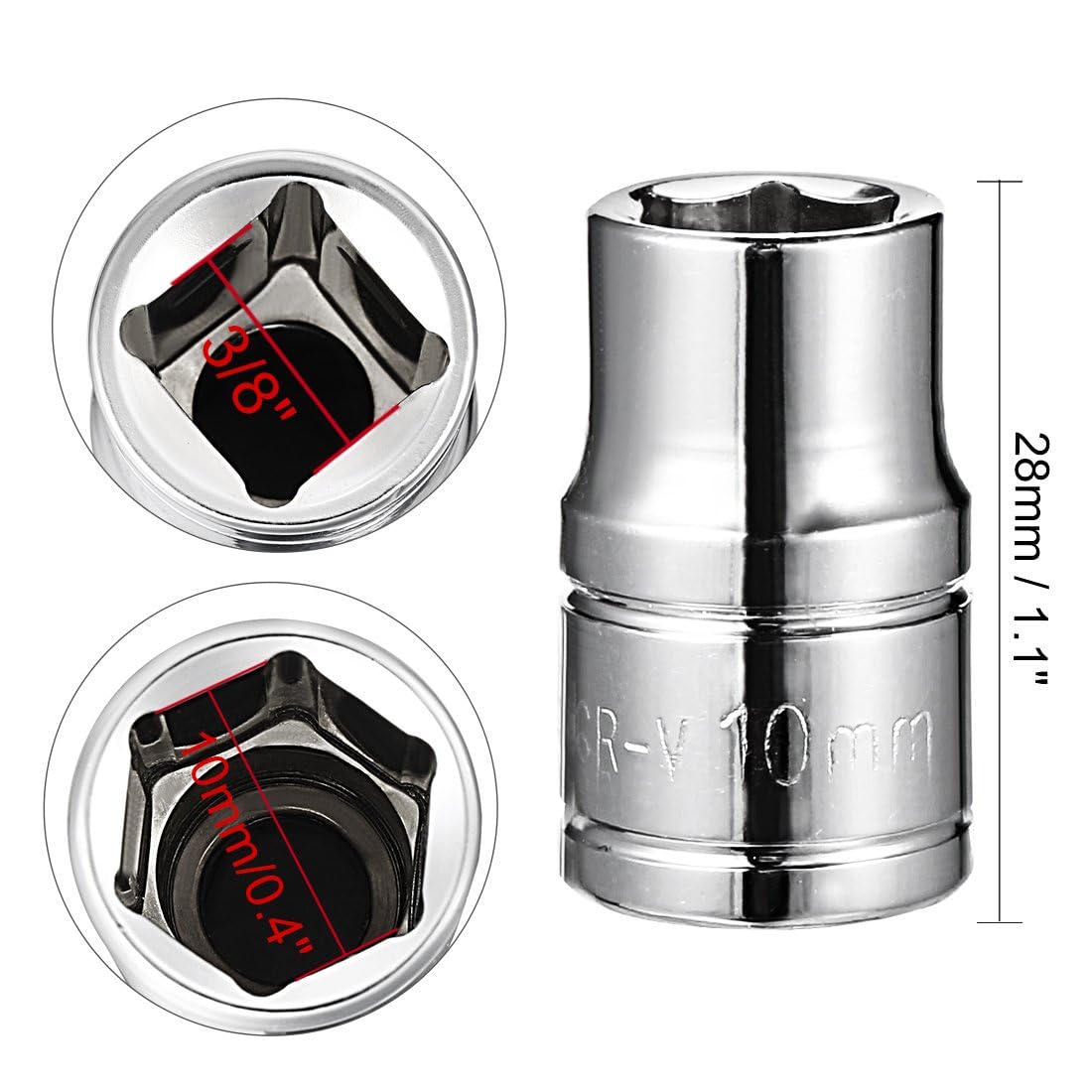 TOP-VIGOR 3/8-Inch Drive 10mm 6-Point Shallow Socket, Metric, Cr-V Drive Socket for Auto Repairing and Household - Image 2