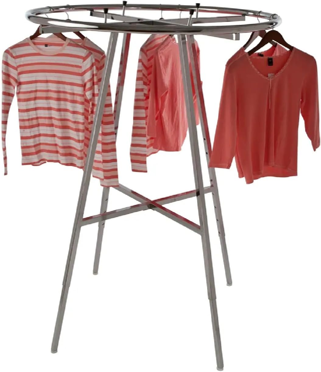 Econoco 42-Inch Folding Round Garment Rack, Adjustable 46–66″ Height Retail Display, Chrome Finish - Image 7