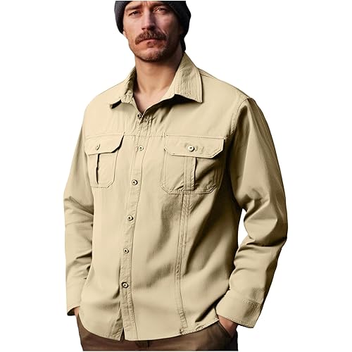 Ruziyoog Men's Shirt Jacket Button Down Long Sleeve Casual Workwear Coat Lightweight Overshirt Outdoor Fall Outerwear