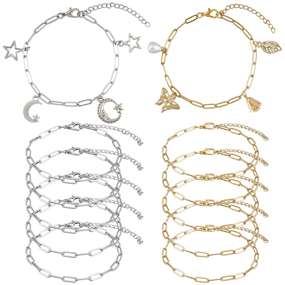 SUNNYCLUE 1 scatola Da 12 pezzi Catena per Bracciale con Graffetta In Argento e Oro Catena per Graffetta In Acciaio Inossidabile 304 cavi di Prolunga con CHISusura A Moschettone per La Creazione di Gi