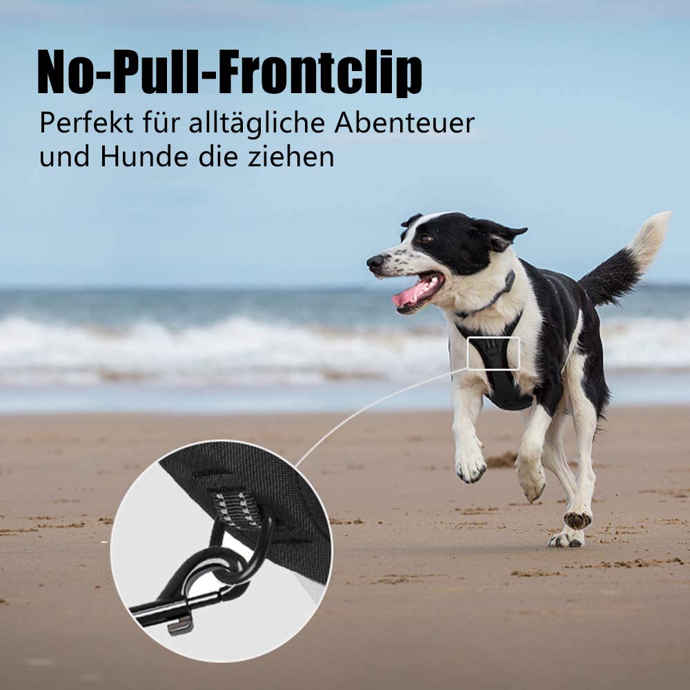 PoyPet Arnés reflectante para perros No Pull, Pechera para Perro con 2 fijaciones para la correa y asa de control fácil para perros pequeños y medianos (negro, L)