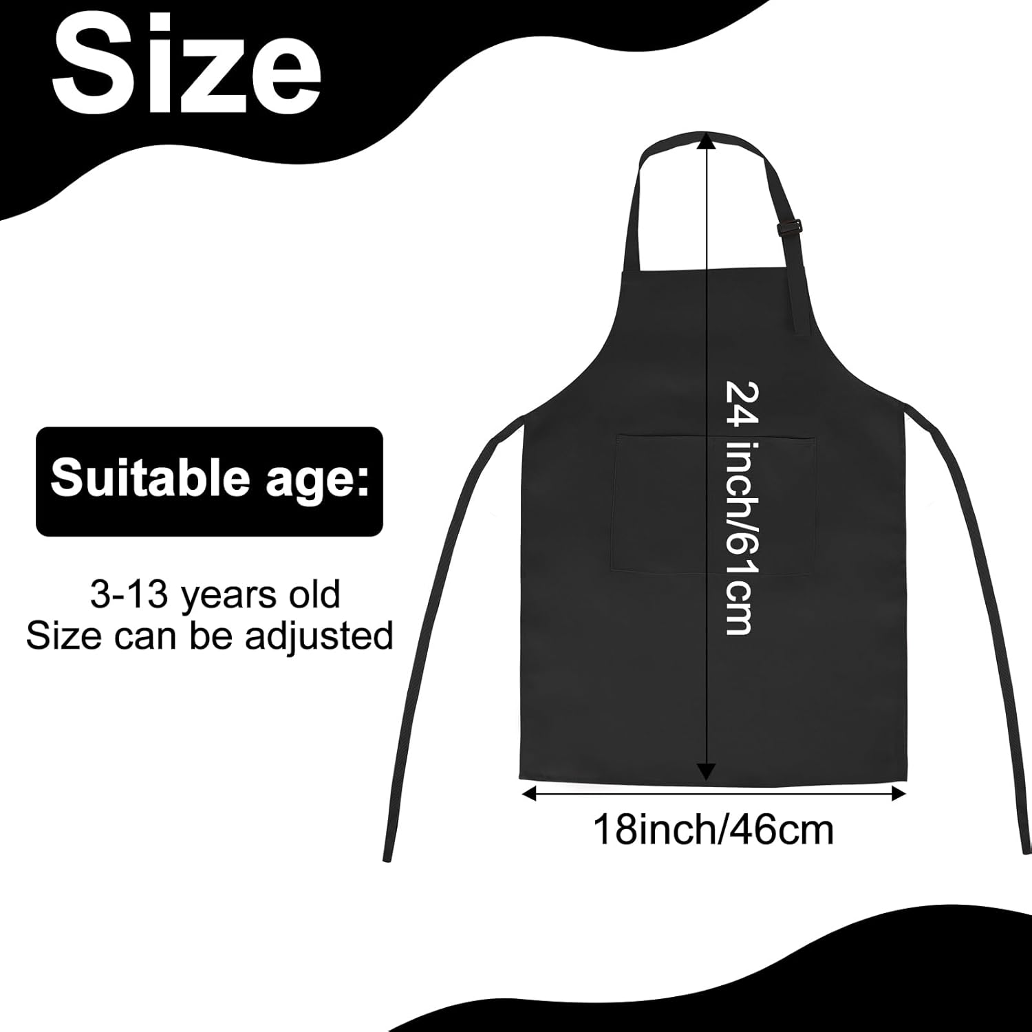 6 Pack Kids Apron bulk with 2 Pockets Adjustable Chef Art Apron Kids Painting Aprons for Cooking Baking Painting Crafting Grilling Activity（Black）