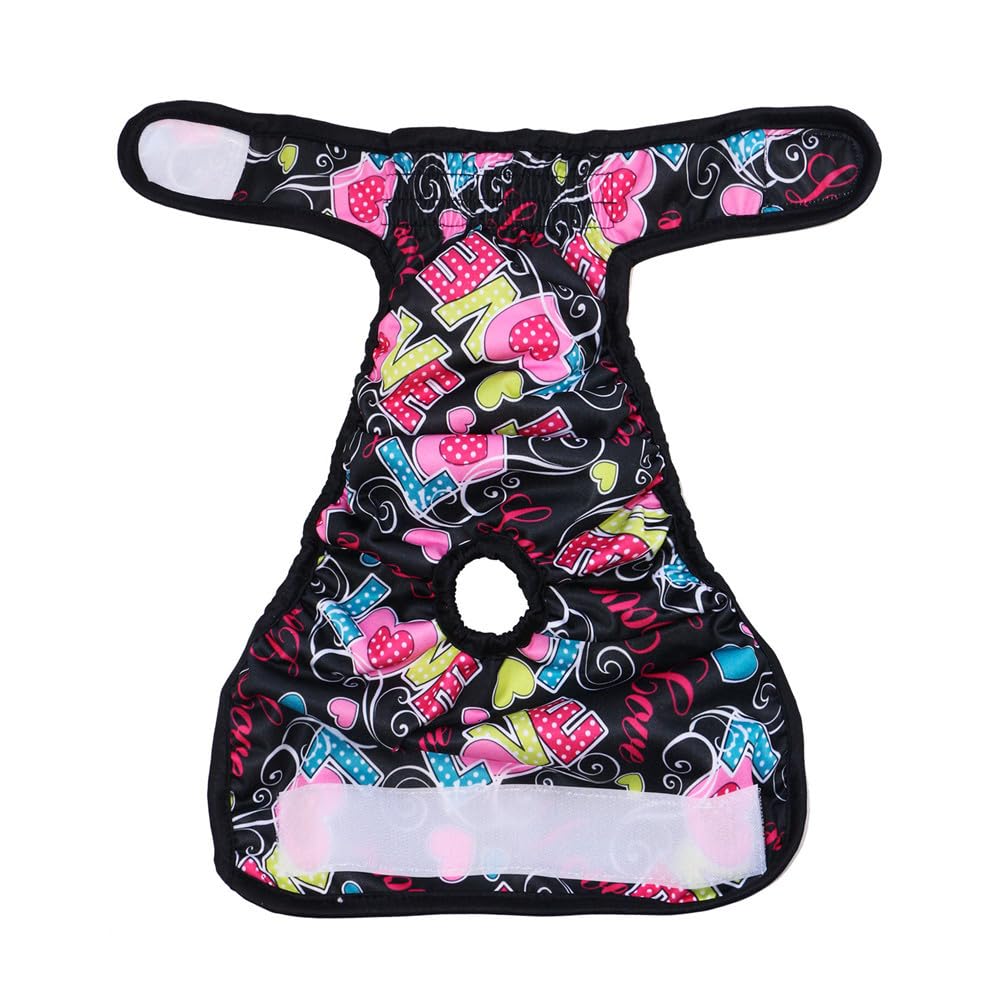 Treer Dog Nappies Female Soft Absorbent Pet Diapers Breathable Comfortable Puppy Sanitary Pants Durable Washable Period Pants for Pet Incontinence/Long Travels (M,love)