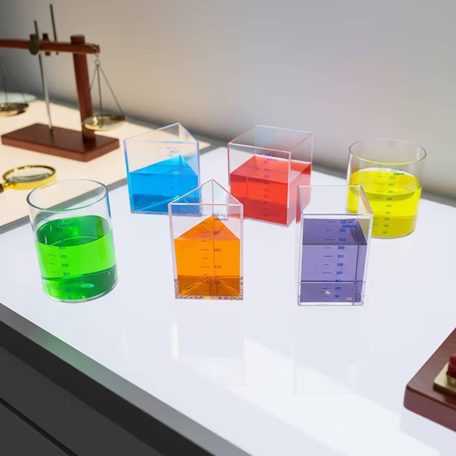 Sharplace 5 Stück Kinder Volumen Messbecher set Geometrische Messgefäße Becher Zylinder Kegel aus Klarem Acryl mit Aufgedruckter Skala für Schule Klassenraum Lernlabor Zuhause