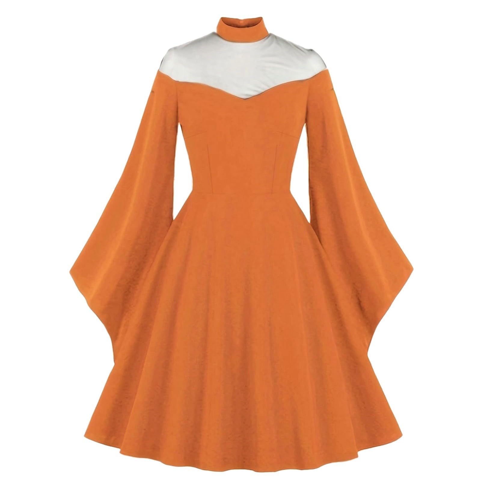 Abito da Donna Rockabilly Lungo Punk Altalena Tinta Unita Abiti Manica Donna Gotico da Festa
