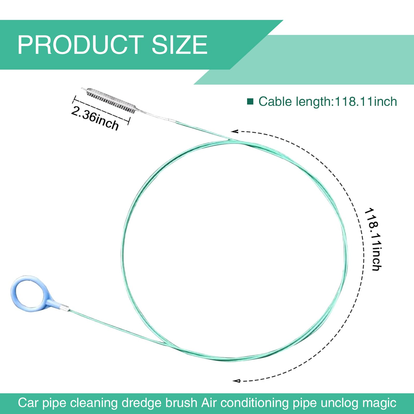 Nowkont Pack-1 Car 9.8Ft Flexible Drain Hole Unblocker, Air Conditioning Pipe Unblocking Slender Drain Tool, Rotatable Comprehensive Cleaning Brush, Universal for Car Home Cleaning Accessory (Green)