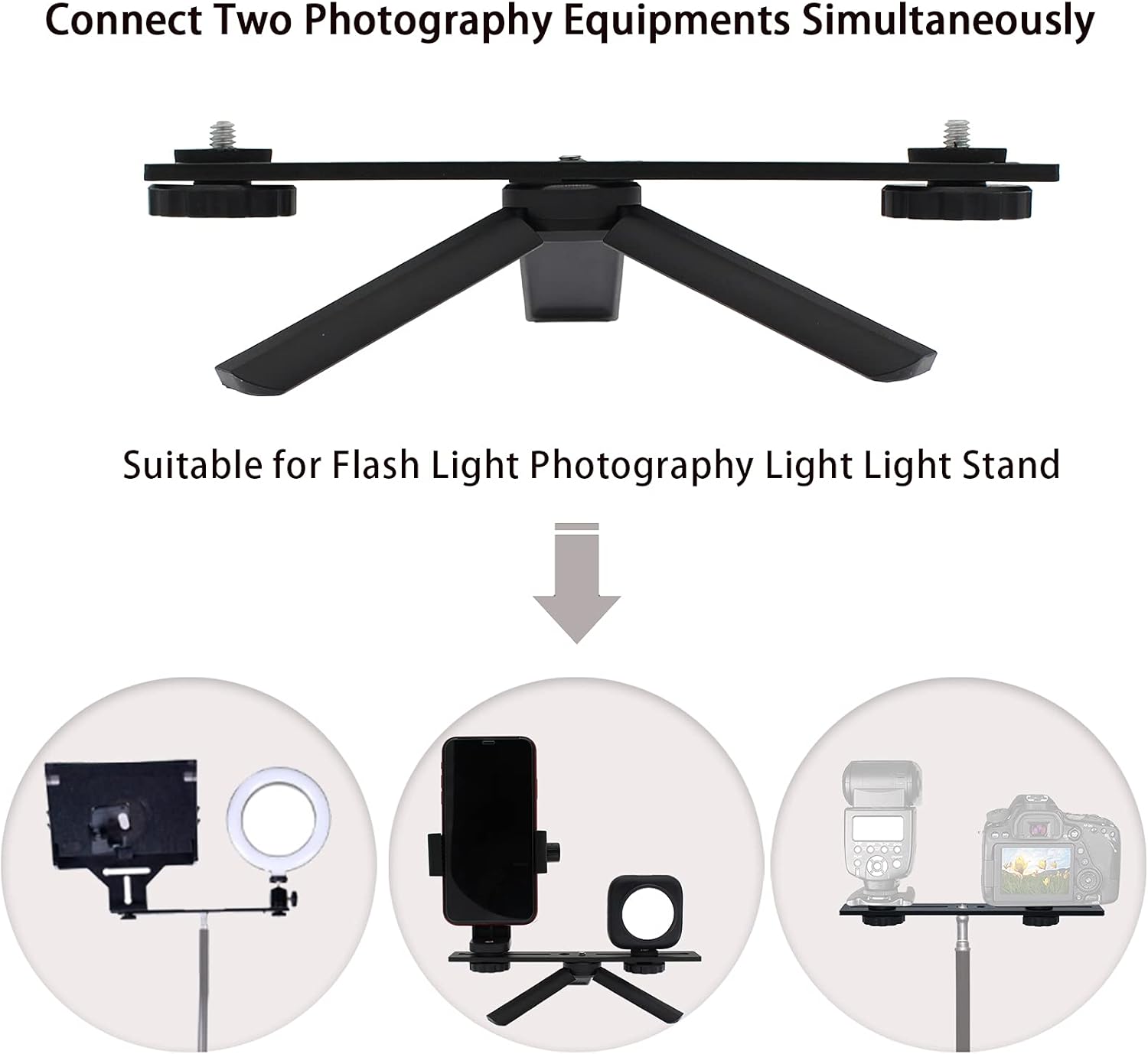 Zeetain Dual Speedlite Tripod Mount Bracket,1/4" Dual Camera Mount Flash Extension Bar,8" Dual Tripod Bracket for Camera,LED Video Light,DSLR Camera,Flash Light(2 Pack) : Electronics