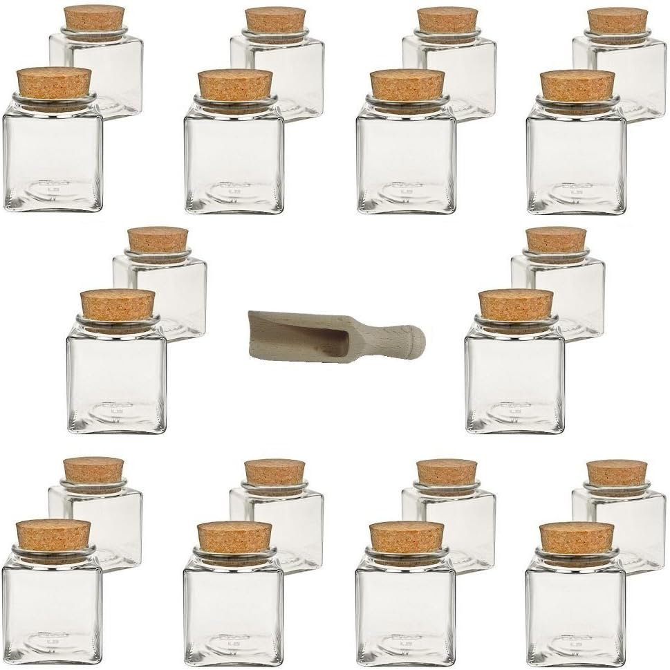Viva housewares spice jar made of glass with cork stopper, usable as glass jars and storage tins for spices, salt, etc., Glass, 100 ml